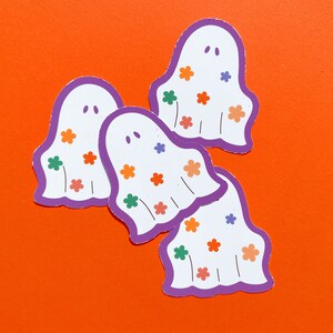 Groovy Ghost Sticker, Cute Floral Ghost, Halloween Vinyl Matte Sticker