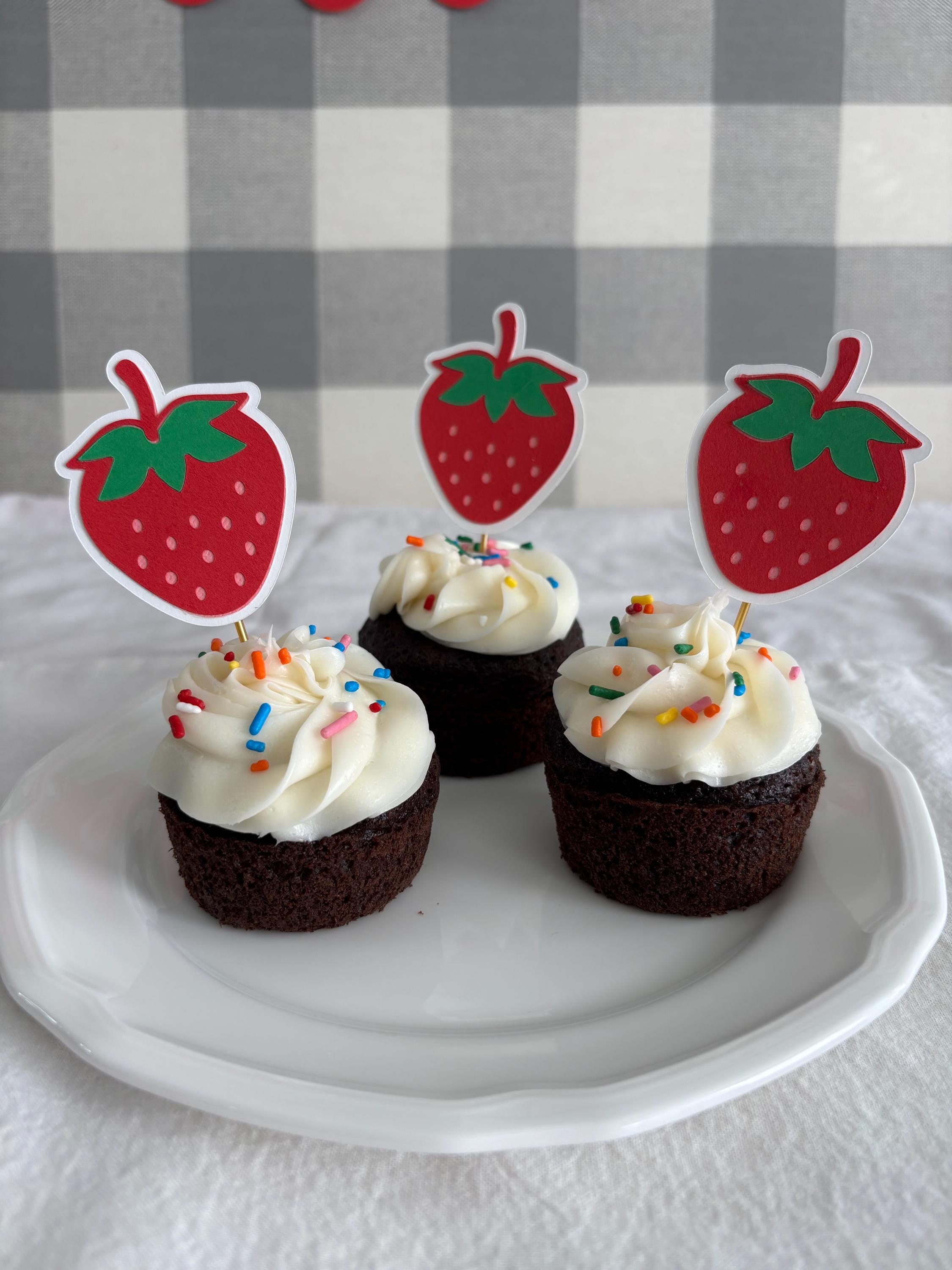 Strawberry Cupcake Toppers, Berry First Birthday Theme, Birthday Party ...