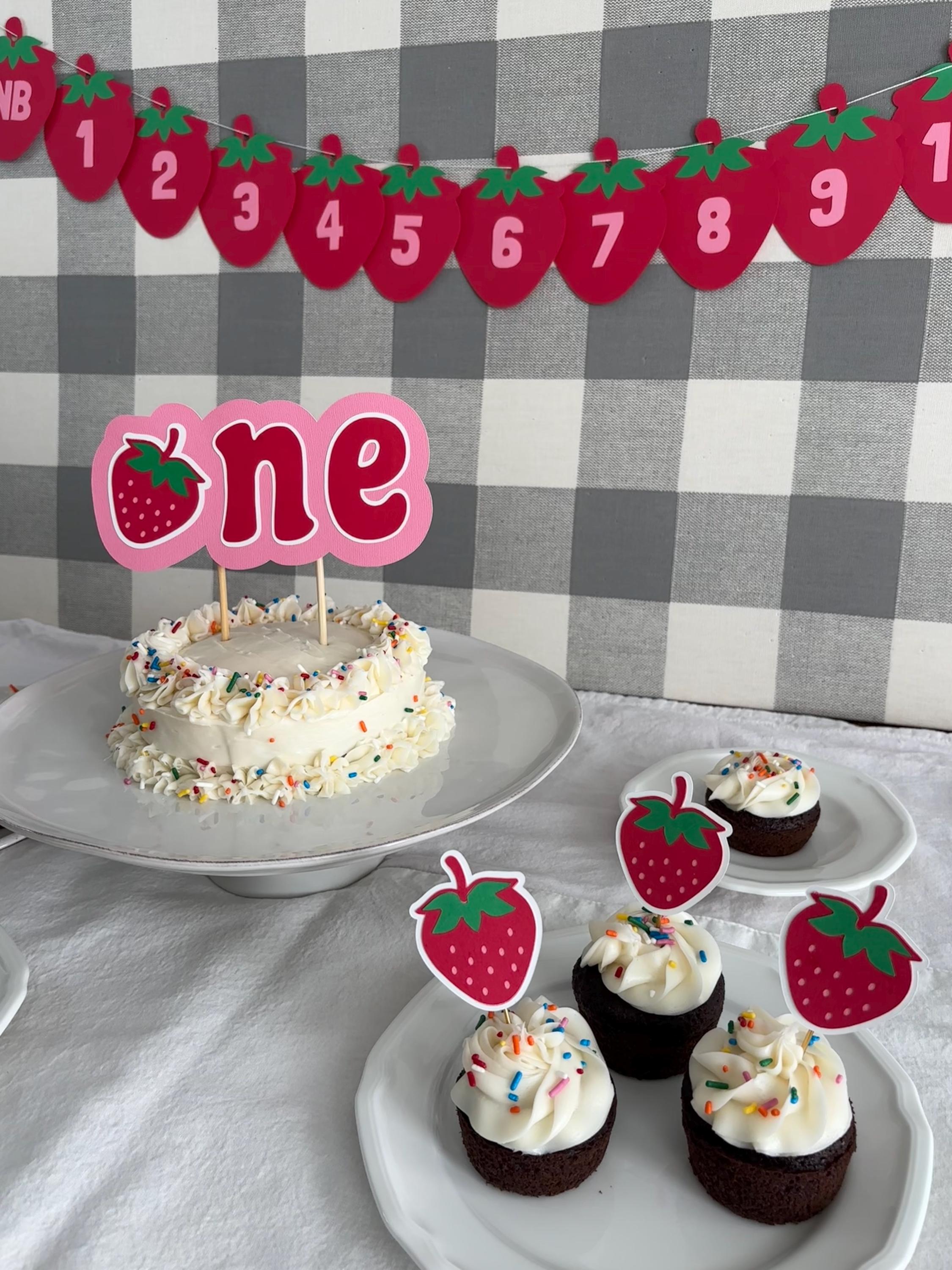 Strawberry Cupcake Toppers, Berry First Birthday Theme, Birthday Party ...