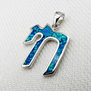 Colgante HAI con Ópalo Azul / Elegante Collar Judío / Incluye Cadena / Plata 925