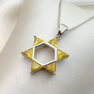 Star of David Necklace | Yellow Citrine Jewish Pendant | Unique Magen David Jewelry for Gift & Everyday Wear 1.00x0.90 in | 925 Silver Chain