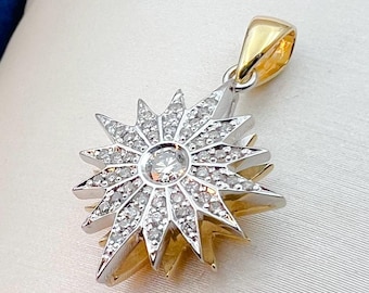 Star of Bethlehem Pendant | Radiant Faith Necklace | Christian Gift for Her | 47 Diamonds 0.48ct Sunburst Design | 14k Yellow & White Gold
