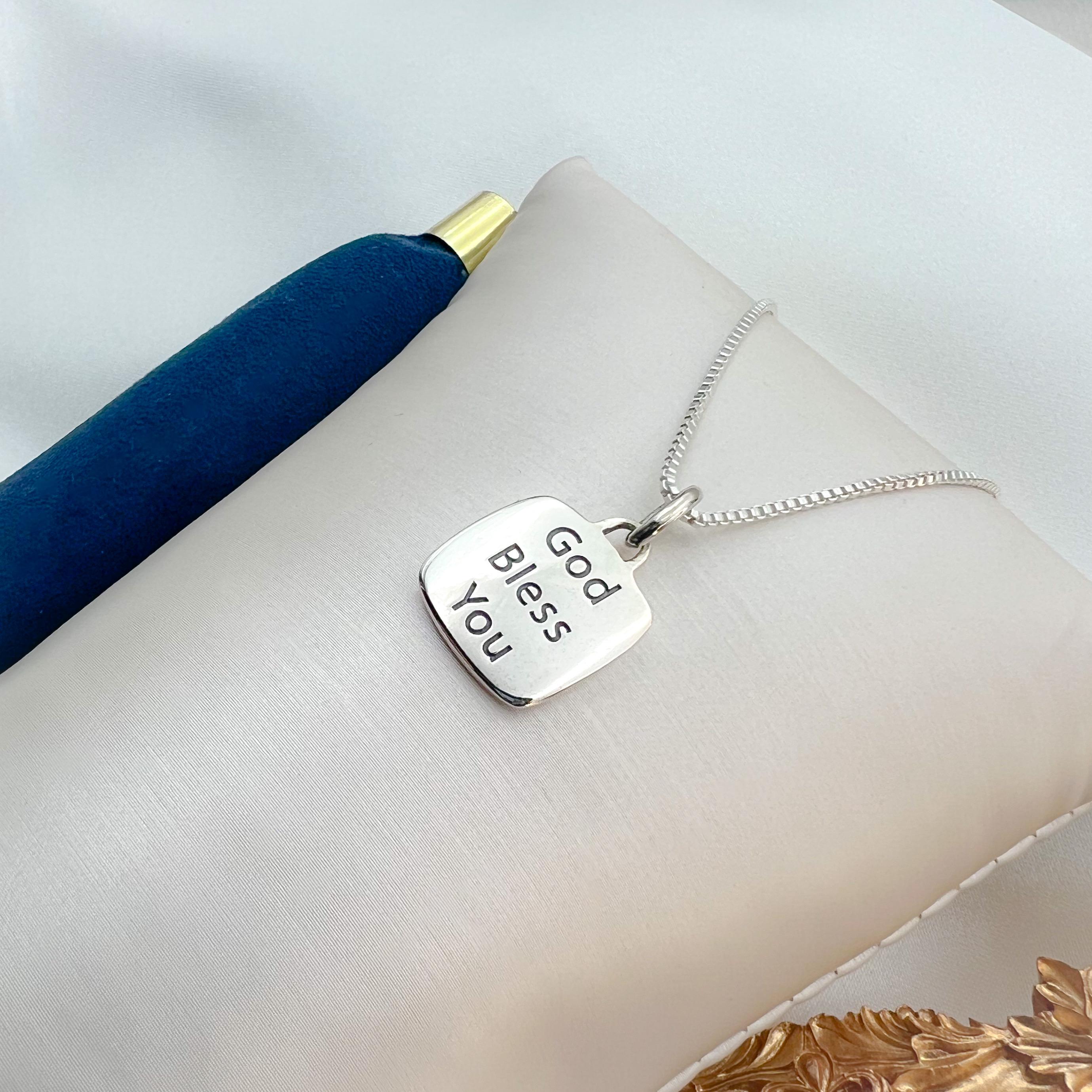 God Bless You Pendant | Modern Square Design for Spiritual Grace 