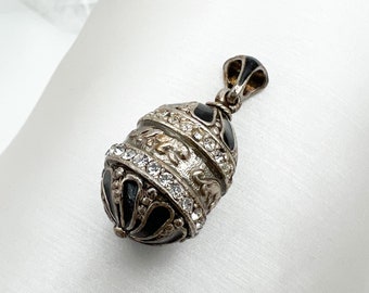 Silver & Black Faberge Egg Pendant with Zircons (Silver 925)