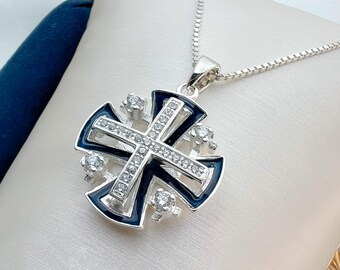 Broche Pendentif Vintage Croix De Jérusalem En Argent – Occasion, Bijou Religieux Ancien