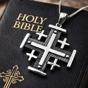 Elegant Plain Jerusalem Cross Pendant | 1.35x1.35 Inch | Complete with Chain | A Majestic Symbol of Faith & Elegance | 925 Silver
