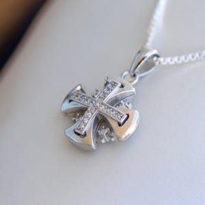 Jerusalem Cross Pendant | White Zircon Accents | Elegant Silver 925 Finish | Cross Jewelry for Men & Women | Sterling Silver Chain Included.