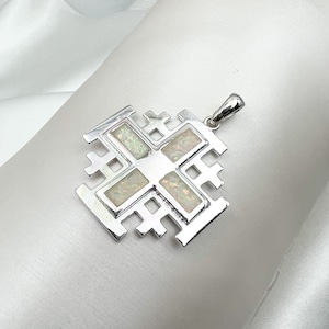 White Opal Jerusalem Cross Pendant  (Silver 925) 1.10x1.10inch