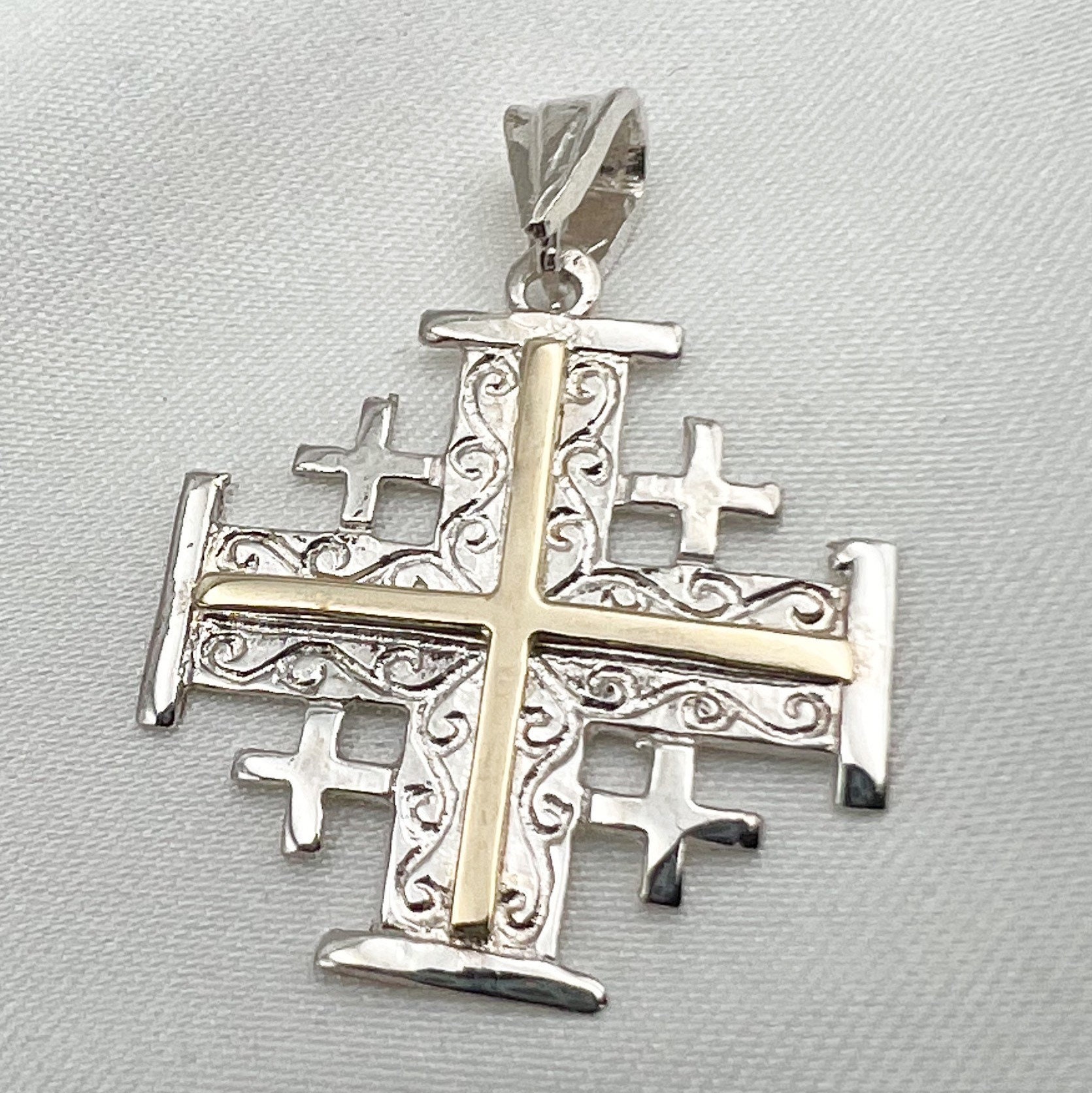 BOBIJOO Jewelry - Anhänger Stahl-Glas-Kreuz-Jerusalem-Kette - 26,90 €