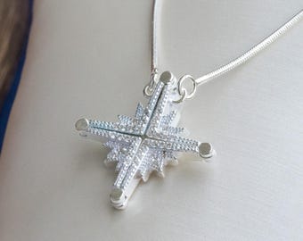 Colgante de Estrella de Belén con Apertura / Regalo Cristiano para Iglesia / Diseño 2 en 1 para fieles / Plata 925 y circonitas blancas