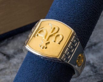Alpha Omega Ring | Christian Faith Statement Ring for Church and Prayer | Biblical Symbol Jewelry for Men | Sterling Silver 925 & 18K Gold
