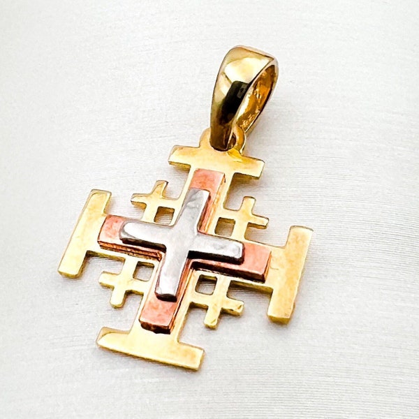 Timeless Harmony: Classic Jerusalem Cross Pendant in Silver 925 & Gold  (0.80x0.80 Inch)