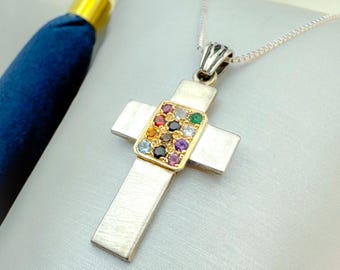 Hoshen Cross Pendant | 12 Tribes of Israel | Christian Gift for Church Members and Faithful | Handmade in Old Jerusalem | Silver 925 & 14k