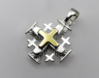 Pendentif Croix de Jérusalem (argent 925) avec un peu d'Or