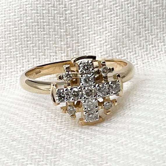 Jerusalem Cross 14k Gold & Diamonds Ring Etsy