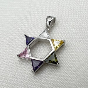 Silver David Star with Jerusalem Cross and Colorful Stones Pendant (silver 925)