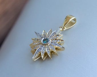 Star of Bethlehem Pendant | Christian Faith Jewelry | Blue Diamond Center | Gift from Holy Land | 14k Gold & White Diamonds 0.33ct