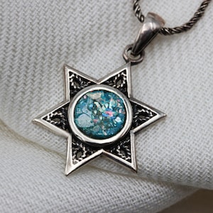 David Star Pendant with Roman Glass, Silver 925