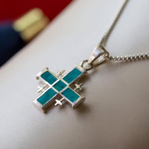 King Solomon Jerusalem Cross Pendant | Eilat Stone Christian Necklace including chain | Holy Land Jewelry | Silver 925