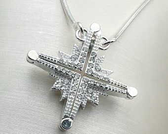 Star of Bethlehem: 925 Silver Opening Pendant with White Zircons - A Stunning 2-in-1 Design, Unveiling Beauty and Spirituality.