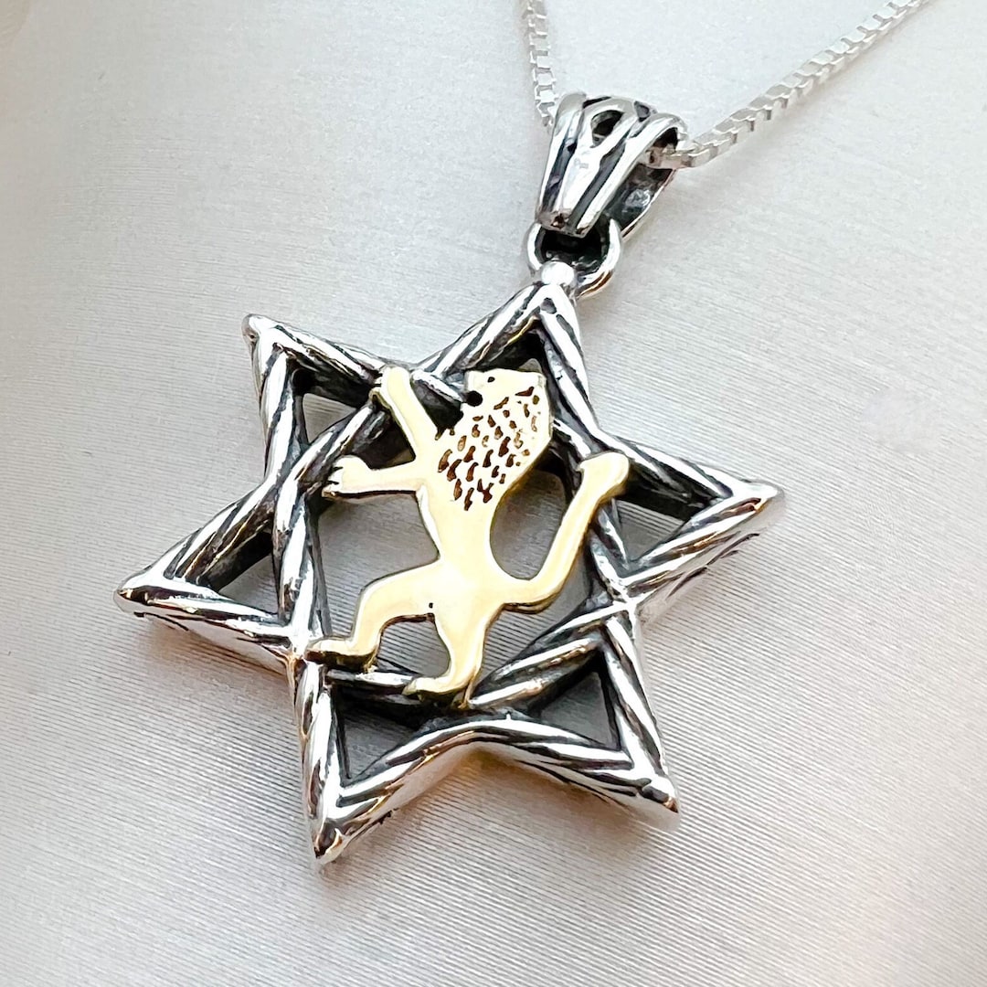 Regal Brilliance: Sterling Silver David Star With 14k Gold Lion of