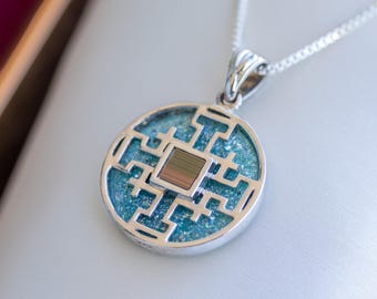 Collana cristiana, collana in argento sterling con croce di Gerusalemme rotonda con Nano Bible sim, nuovo testamento, vetro romano, collana con versi della Bibbia - Italia