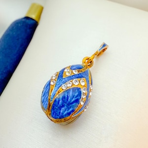 Vintage Style Egg Pendant | Imperial Egg Inspired Jewelry | Blue Enamel | Easter Gift & Collectible | Silver 925 and Enamel | 0.85x0.50 Inch