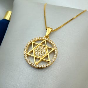 Star of David Necklace | Jewish Pendant for Prayer & Faith | Sparkling White Zircon Gift | Adjustable Chain | 925 Silver and 18k Gold
