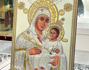 Virgin Mary of Bethlehem Icon Silver 925 & Gold - 17.50x12.50 Inch