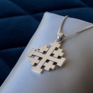 Jerusalem Cross Pendant | Christian Church Necklace | Engraved Jerusalem Holy Land Gift | Baptism Faith Jewelry for Men Women | Silver 925