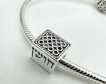 Zwölf Stämme Israels Anhänger | 12 Hoshen Steine | Passend für Pandora Armband | Eleganter Schmuck mit alten Symbolik | 925er Silber