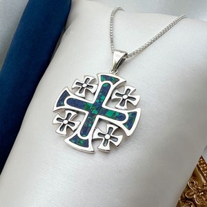 Regal Elegance: King Solomon’s Cross Pendant, Eilat Stone, Silver 925. Includes Coordinating 925 Silver Chain for a timeless statement.