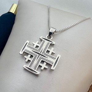 Jerusalem Kreuz Anhänger | 2,30x2,3cm | Gravierte Jerusalem auf Rückseite & inklusive passender Kette | 925er Silber
