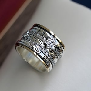 Handmade Blessing Ring | Hear O Israel, God Protect You & I Am My Beloved’s Design | Star of David Pomegranate | Silver and 14k solid gold.