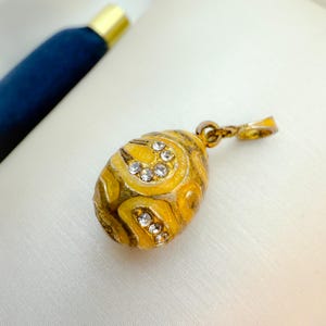 Gold Egg Pendant | Vintage Inspired Charm | Orthodox Easter Gift | Yellow Enamel & Zircon Necklace Charm | Silver 925