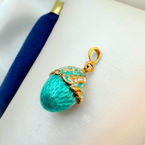Vintage Style Egg Pendant | Imperial Egg Jewelry | Green Enamel & Zircon Charm | Easter Gift | Silver 925 and Enamel