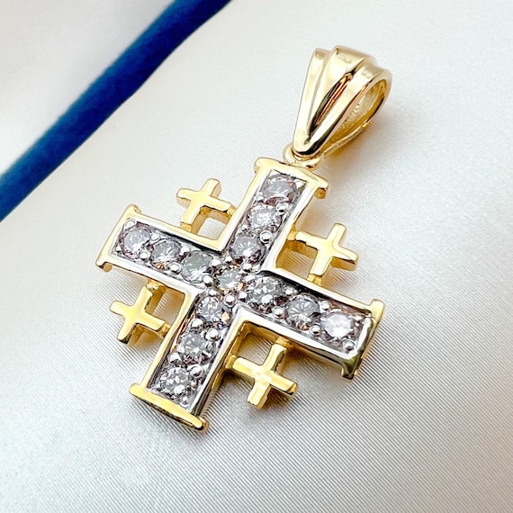 Jerusalem Cross 14k Gold Diamonds Pendant 0.70x0.70 Inch. Etsy UK