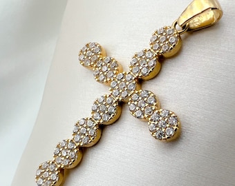 14k Gold Cross Pendant Adorned with Sparkling Zircons