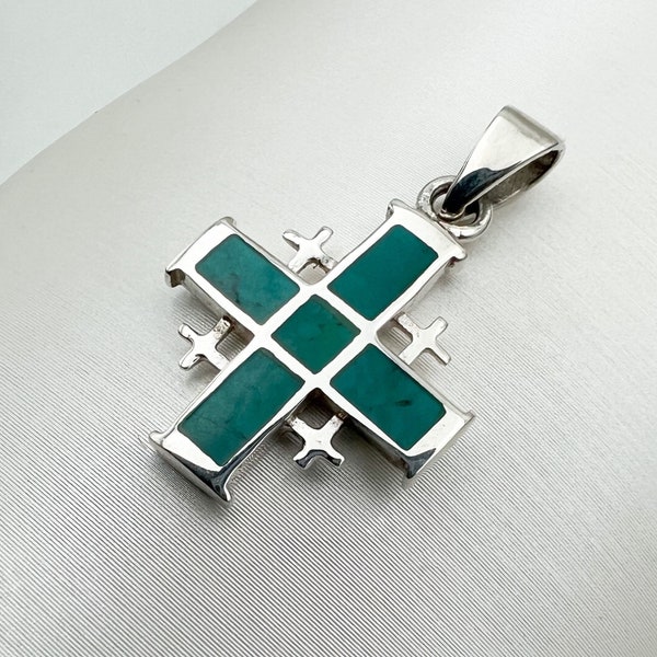 King Solomon Jerusalem Cross / Eilat Stone Jerusalem Cross Pendant  (Silver 925)