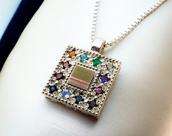 Hoshen Brustpanzer Anhänger mit Nano Bibel | 12 Stämme Avnei Hoshen | Kirche Geschenk & Glaube Schmuck | Silber 925 inklusive Kette
