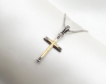 Colgante Cruz de Plata y Oro + Cadena (Plata 925 + Oro 14k)