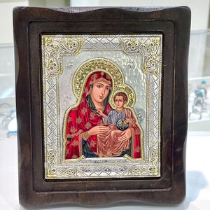 Virgin Mary & Jesus Icon Silver 925 5.90x5.00 Inch image 2