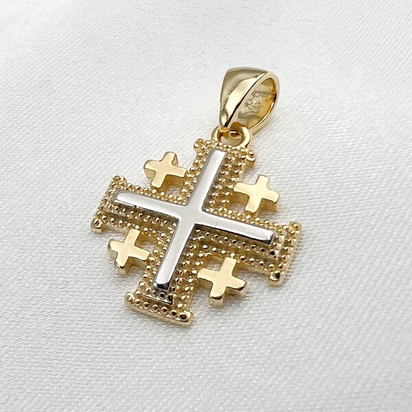 Jerusalem Cross Pendant (silver 925) with Gold - Small Size