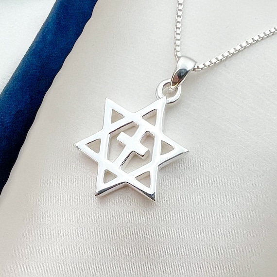 Collier Pendentif Messianique – Croix Et étoile De David En Argent – Bijou Symbolique