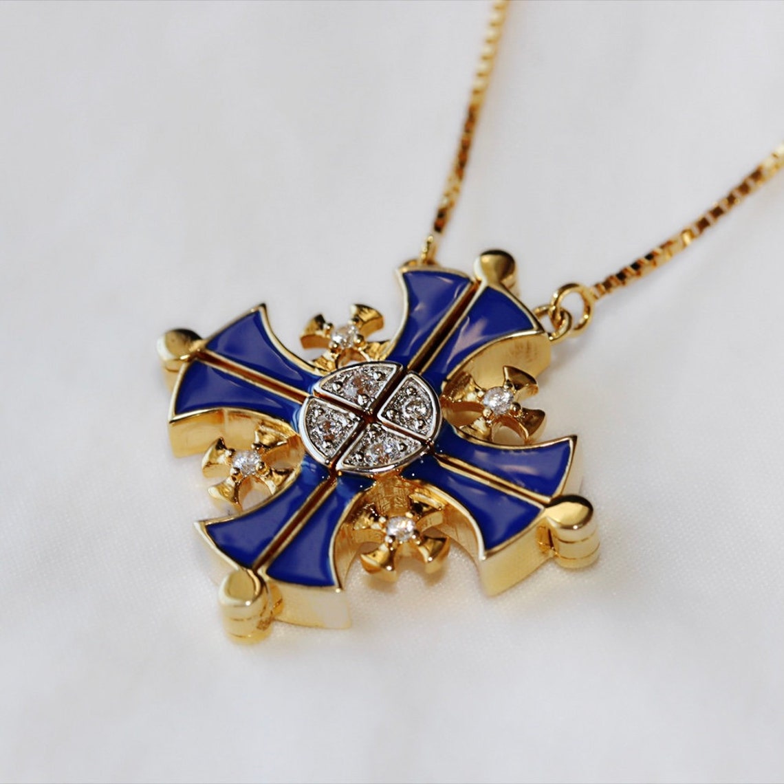 Jerusalem Cross Open Pendant Necklace Silver & Gold Plated Etsy