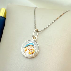 Virgin Mary & Baby Jesus Necklace | Religious Christian Medal | Catholic Jewelry | Silver 925 Pendant and a Box Chain