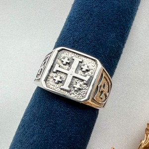 Jerusalem Cross Ring | Shield Side Design | Symbolic Style | Sterling Silver 925