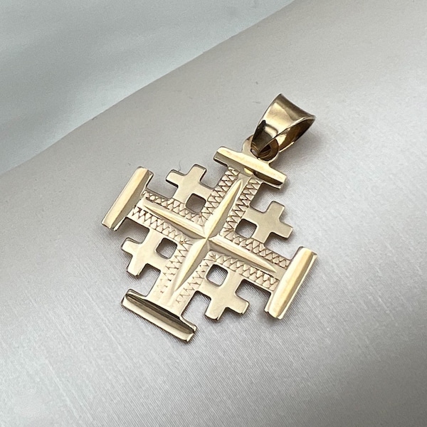 14k Gold Jerusalem Cross Pendant (0.45x0.45 Inch) – Timeless Elegance with Spiritual Significance