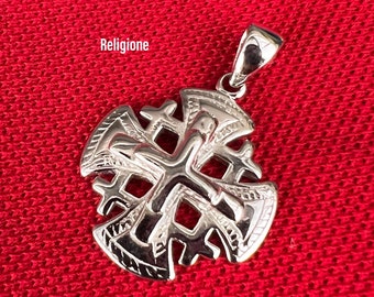 Jerusalem Cross Pendant | Engraved Jerusalem on Back | 0.80x0.80 inch | Includes 925 Silver Chain | Handmade in 925 Silver.