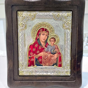 Virgin Mary & Jesus Icon Silver 925 5.90x5.00 Inch image 3